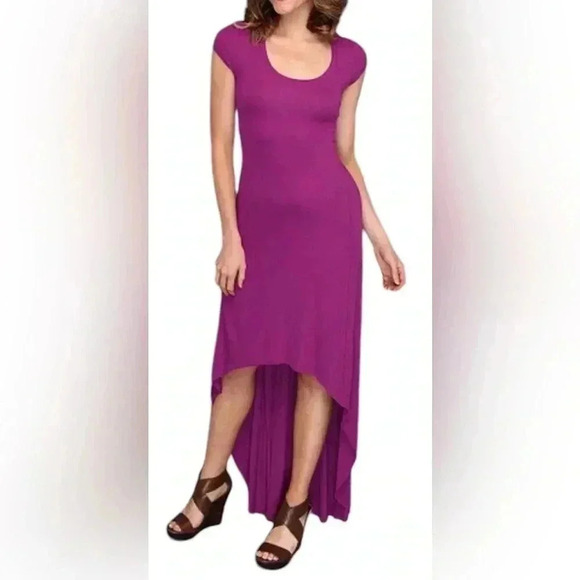 BCBGMaxAzria. NWT Womens Medium 
Purple Donesa Ribbed Hem High & Low Maxi Dress - Picture 2 of 14